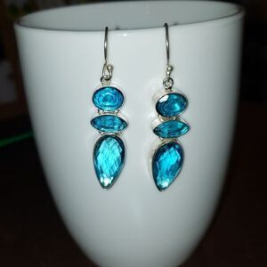 Teardrop Blue Crystal Dangle Earrings in Silver